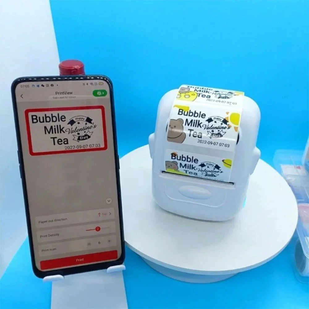 White P50 label machine, mini thermal sticker barcode label printer without ink